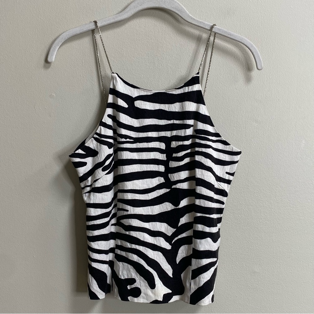 Paco Rabanne Black & White Y2K Tiger Animal Print Chain Strap Tank Top XS / S